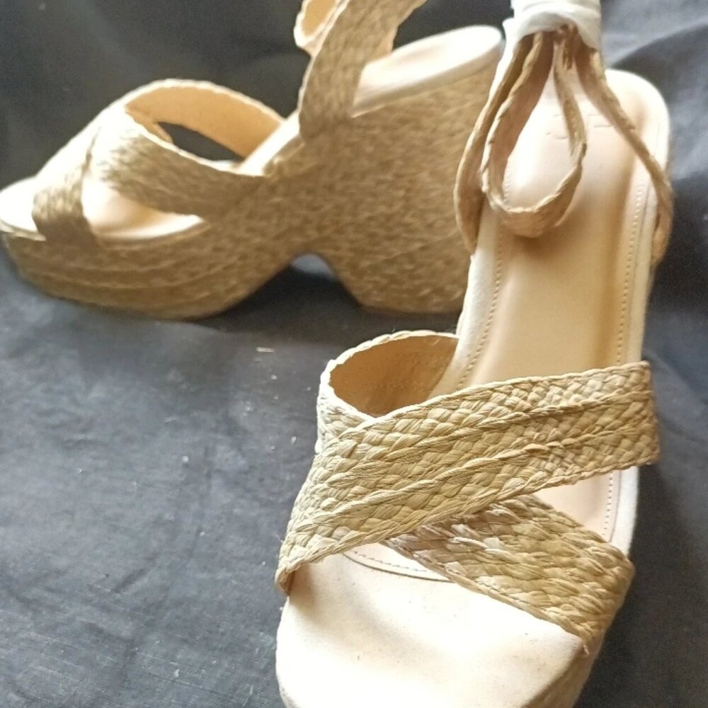 Raffia Wedge Ankle Wrap heel